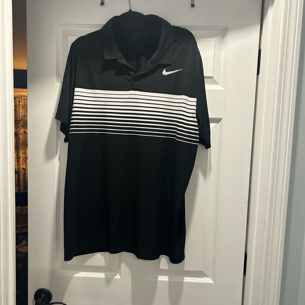 Nike Renaissance Club Men's Drifit Polo Shirt in Black with White Stripes